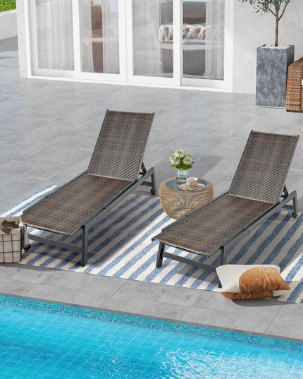 Giantex Patio Chaise Lounge Chair - Outdoor PE Rattan Recliner Chair with Wheels, 5-Position Adjustable Backrest