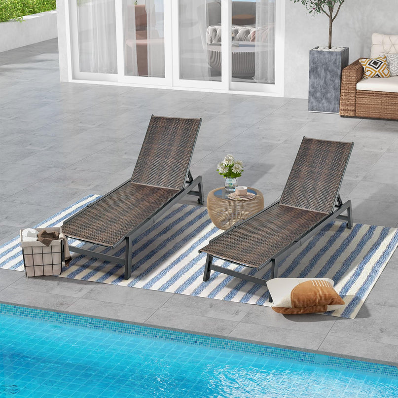 Giantex Patio Chaise Lounge Chair - Outdoor PE Rattan Recliner Chair with Wheels, 5-Position Adjustable Backrest