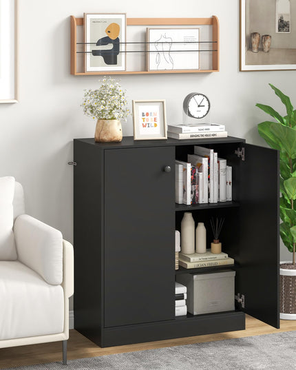 Giantex 2 Door Storage Base Cabinet - Freestanding Floor Cabinet with 3-Tier Shelf