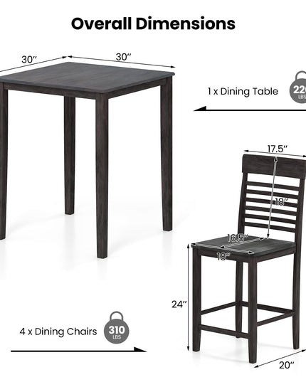 Giantex Counter-Height Square Kitchen Table and 4 Chairs Set with Rubber Wood Frame