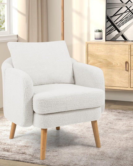 Giantex Sherpa Accent Chair, Modern Upholstered Single Sofa Chair with Back Pillow & Solid Rubber Wood Legs