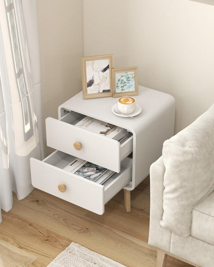 Giantex Night Stand with 2 Drawers, Mid Century Modern Bedside Table with Cute Round Knobs