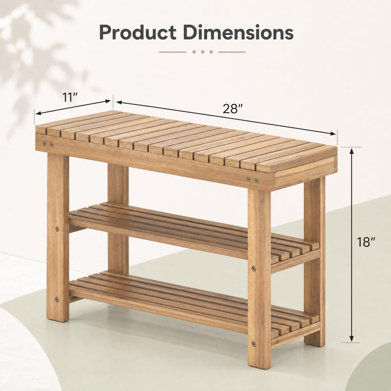 GIANTEX 3-Tier Wooden Shoe Rack Bench
