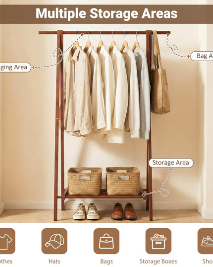 Portant à vêtements Giantex en bois d'hévéa massif avec étagère de rangement pour vêtements, chapeaux, sacs à main