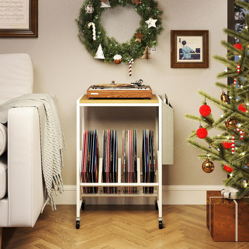 Giantex Rolling 2 Tier Turntable Stand with Storage Shelf Up to 130 Albums