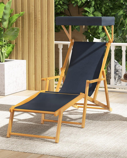 Giantex Lounge Chair Outdoor, Foldable Beach Chaise Lounge with Adjustable Canopy, Replacement Fabric