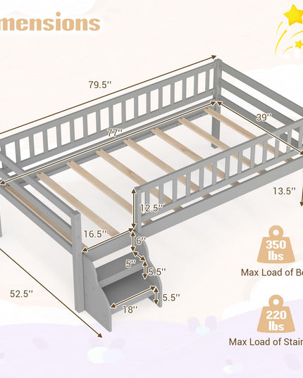 Giantex Low Profile Twin Size Platform Bed Frame with Stairs & Safety Guardrails