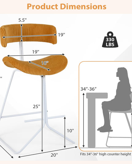Giantex 25" Fabric Upholstered Armless Counter Height Chairs with Metal Legs & Footrest (2/4)