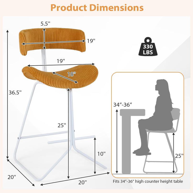 Chaises de comptoir sans accoudoirs Giantex 25" rembourrées en tissu avec pieds et repose-pieds en métal (2/4)
