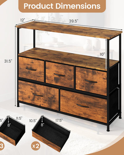 Giantex TV Stand for 45 Inch TV | 5 Fabric Drawer Entertainment Center with Open Shelf