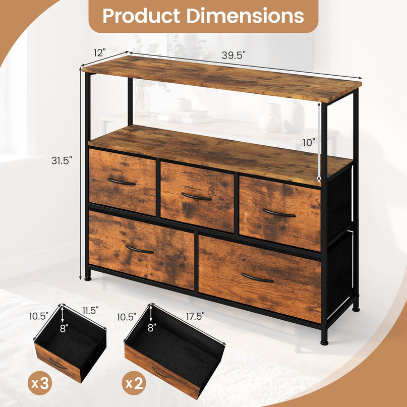 Giantex TV Stand for 45 Inch TV | 5 Fabric Drawer Entertainment Center with Open Shelf