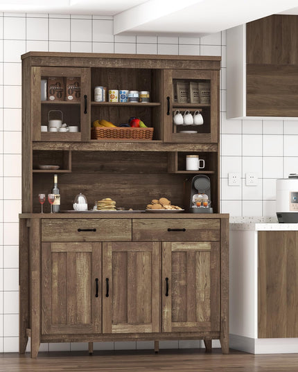 Giantex Kitchen Pantry Cabinet, 78.5” Tall Buffet Hutch Cabinet with Microwave Countertop