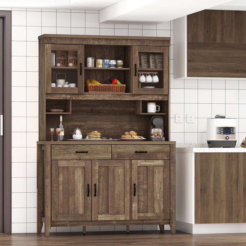 Giantex Kitchen Pantry Cabinet, 78.5” Tall Buffet Hutch Cabinet with Microwave Countertop