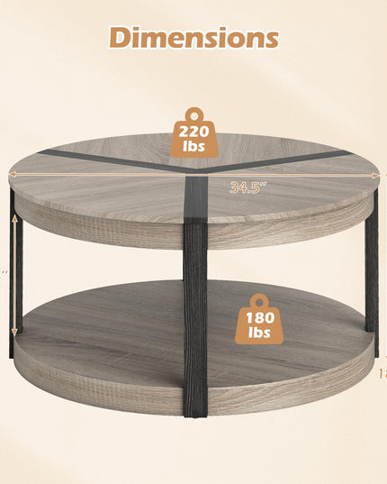 Giantex Round Coffee Table with Open Storage Shelf & Rubber Wood Frame