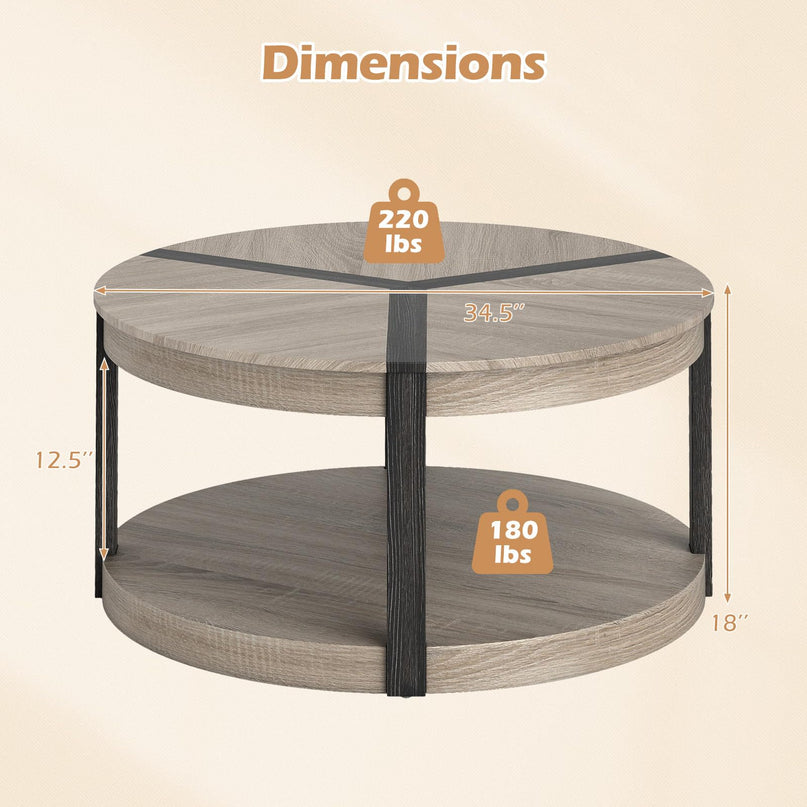 Giantex Round Coffee Table with Open Storage Shelf & Rubber Wood Frame