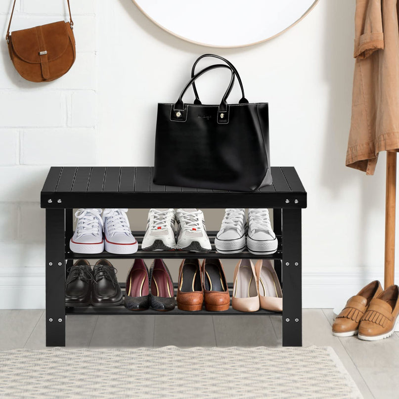 Giantex Entryway Shoe Bench, Bamboo Shoe Shelf Organizer Holds up to 6 Pairs