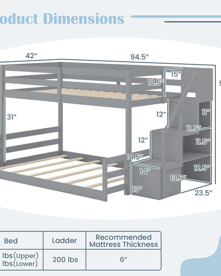 Giantex Bunk Bed with Stairs with Storage Staircase & Full-Length Guardrails