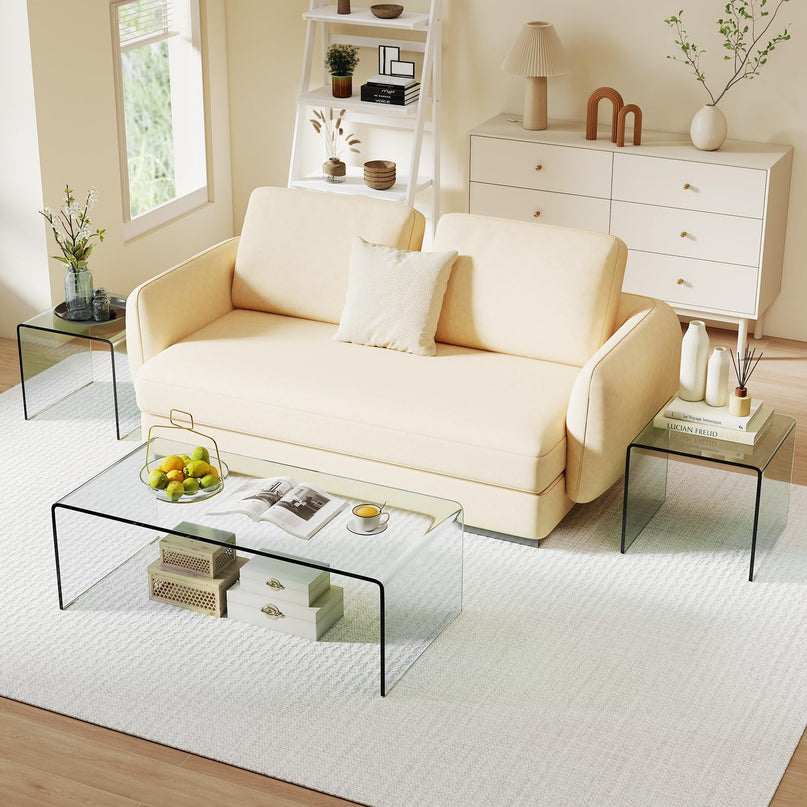 Giantex Tempered Glass Coffee Table Set of 3 Modern Living Room Tables Set for Small Spaces