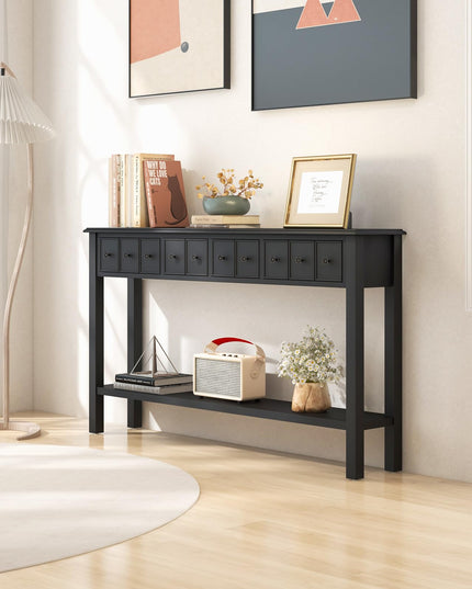 Giantex Narrow Console Table with Storage - 60" Long Sofa Side Table w/ 4 Drawers & Open Shelf, Espresso