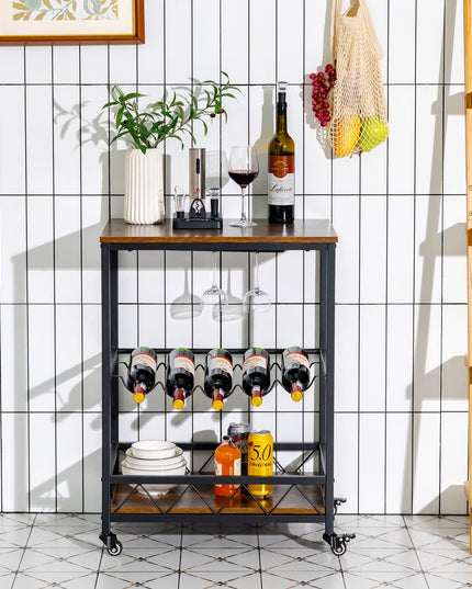 3-Tier Rolling Kitchen Island Cart Industrial Style Trolley Serving Cart