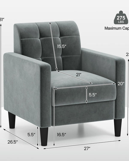 Giantex Modern Velvet Accent Chair Set, Upholstered Comfy Armchair with Tufted Back, Arms, Mid Century Single Sofa Side Chair