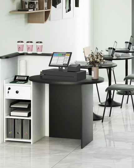 Giantex Reception Desk, Front Counter Desk with Lockable Drawer, Checkout Table with Round Tabletop