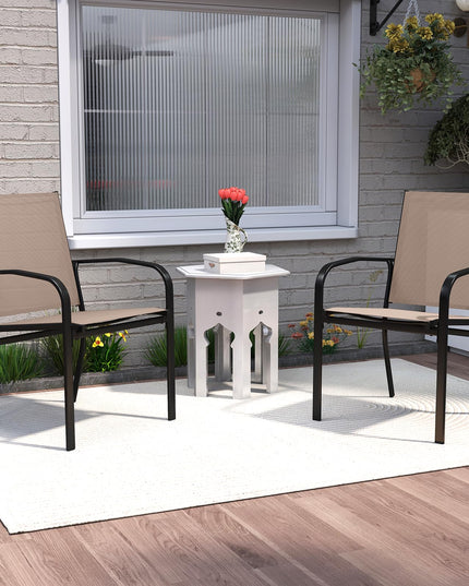 Giantex Stackable All Weather Outdoor Dining Chairs with Breathable Backrest & Wide Seat