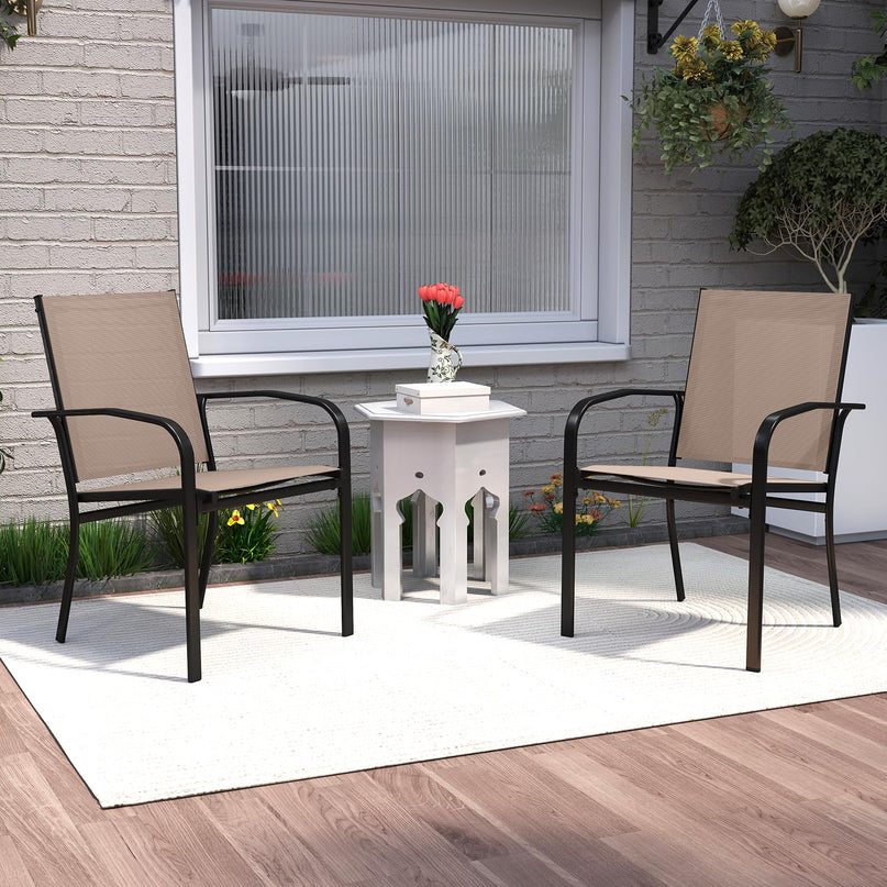 Giantex Stackable All Weather Outdoor Dining Chairs with Breathable Backrest & Wide Seat
