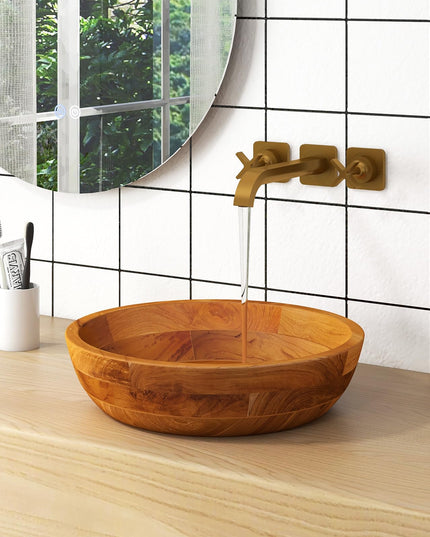 Giantex Teak Wood Vessel Sink - Bathroom Washbasin with Smooth Finish, Round Corner (16” x 16” x 4” Bowl-shaped)