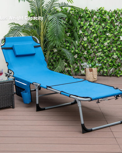 Giantex Folding Beach Tanning Chair - Outdoor Chaise Lounge Chair, 5-Position Adjustable Lounger with Face Hole