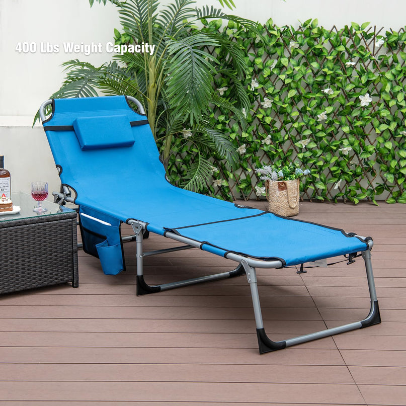 Giantex Folding Beach Tanning Chair - Outdoor Chaise Lounge Chair, 5-Position Adjustable Lounger with Face Hole