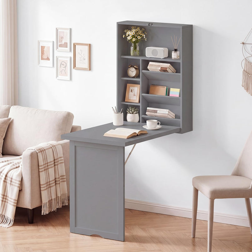 Giantex Wall Mounted Foldable Convertible Computer Desk with Storage Shelves