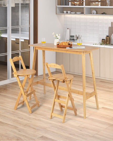 Folding Bamboo Bar Stools 24” Kitchen Counter Height Stool with Backrest & Footrest