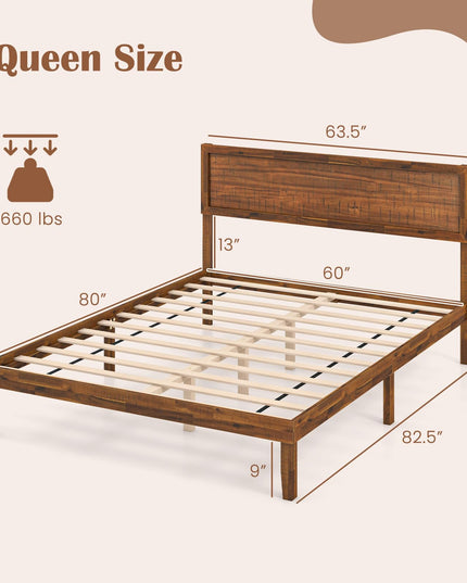 Giantex Wood Bed Frames with Headboard, Mid Century Modern Platform Bed