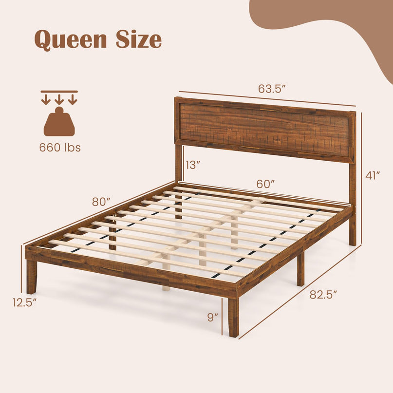 Giantex Wood Bed Frames with Headboard, Mid Century Modern Platform Bed