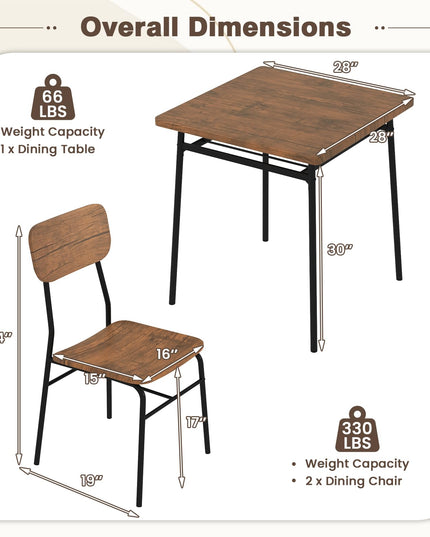 Giantex 3-Piece Dining Table Set, Kitchen Table Chairs Set with Dinner Table, Storage Rack, Metal Frame