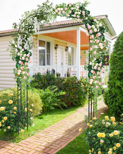 Giantex Garden Arch Trellis, 60''W x 95''H Metal Arbor with Corrugated PE-Coated Steel Tubes for Climbing Plants Roses Ivy