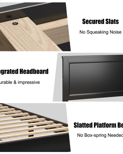 Platform Bed w/ Rubber Wood Legs & Integrated Headboard | Wooden Bed Frame