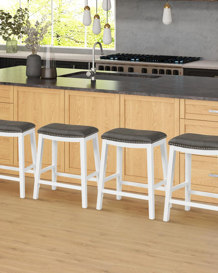 Giantex 26" Counter Height Bar Stools Set of 2, Faux PVC Leather Farmhouse Barstools w/Padded Seat