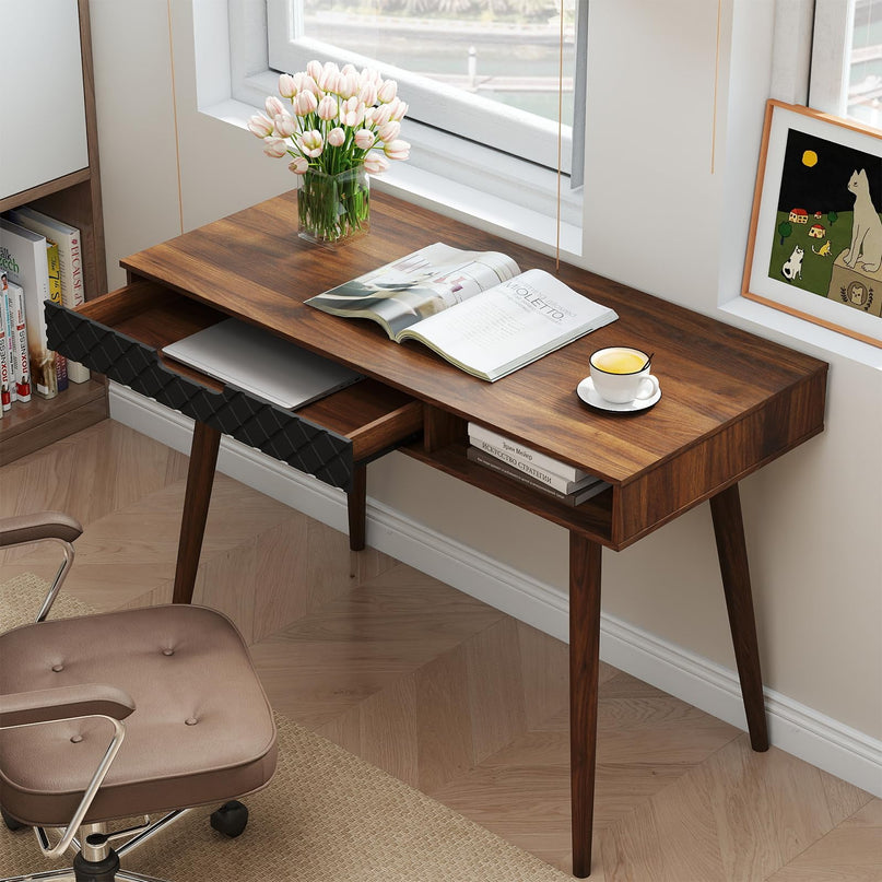 Bureau d'ordinateur vintage moderne du milieu du siècle Giantex de 42,5 pouces