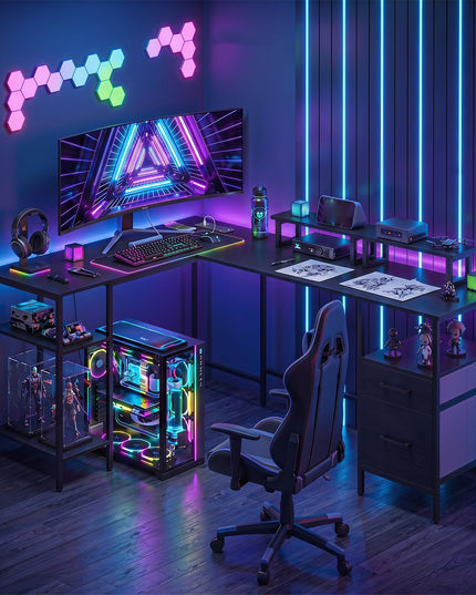 Giantex 63" Reversible L Shaped Desk with Charging Station