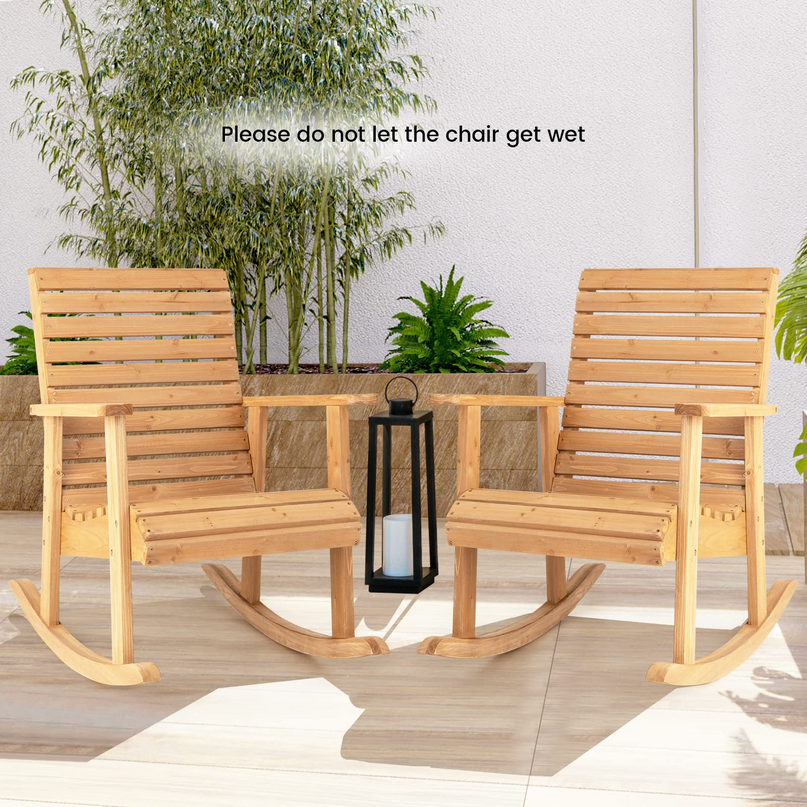 Giantex Wood Rocking Chair Outdoor - Outside Rocker with High Backrest
