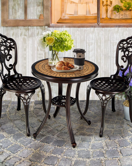 Giantex 3 Piece Patio Bistro Set, Cast Aluminum Patio Table and Chairs with Adjustable Feet(Red Copper)