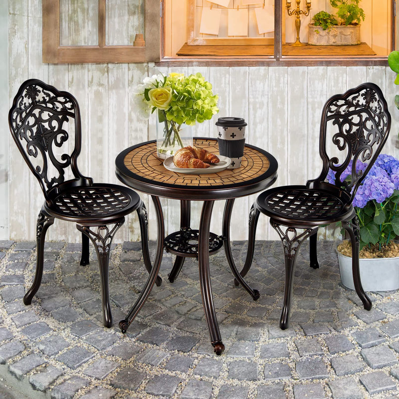 Giantex 3 Piece Patio Bistro Set, Cast Aluminum Patio Table and Chairs with Adjustable Feet(Red Copper)