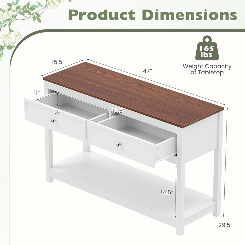 Giantex Farmhouse Console Table with 2 Drawers for Living Room