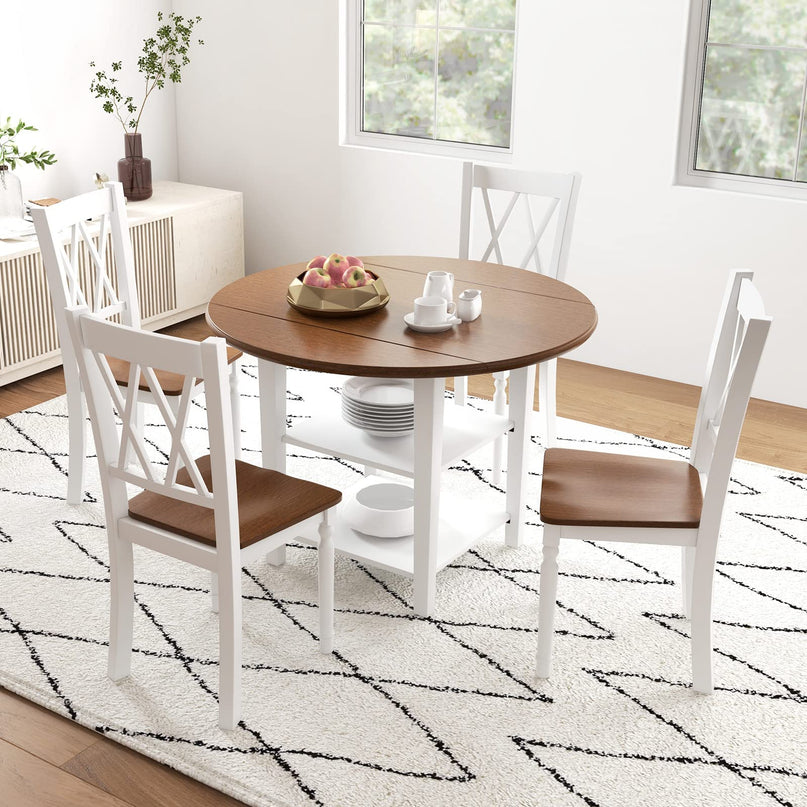 Giantex Dining Room Chairs Set of 4 White - Wooden Farmhouse Kitchen Chairs with Rubber Wood Seat