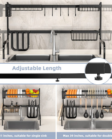 Giantex Over Sink Dish Drying Rack, 2-Tier Dish Drainer with Adjustable Length 21"-39" (Black)