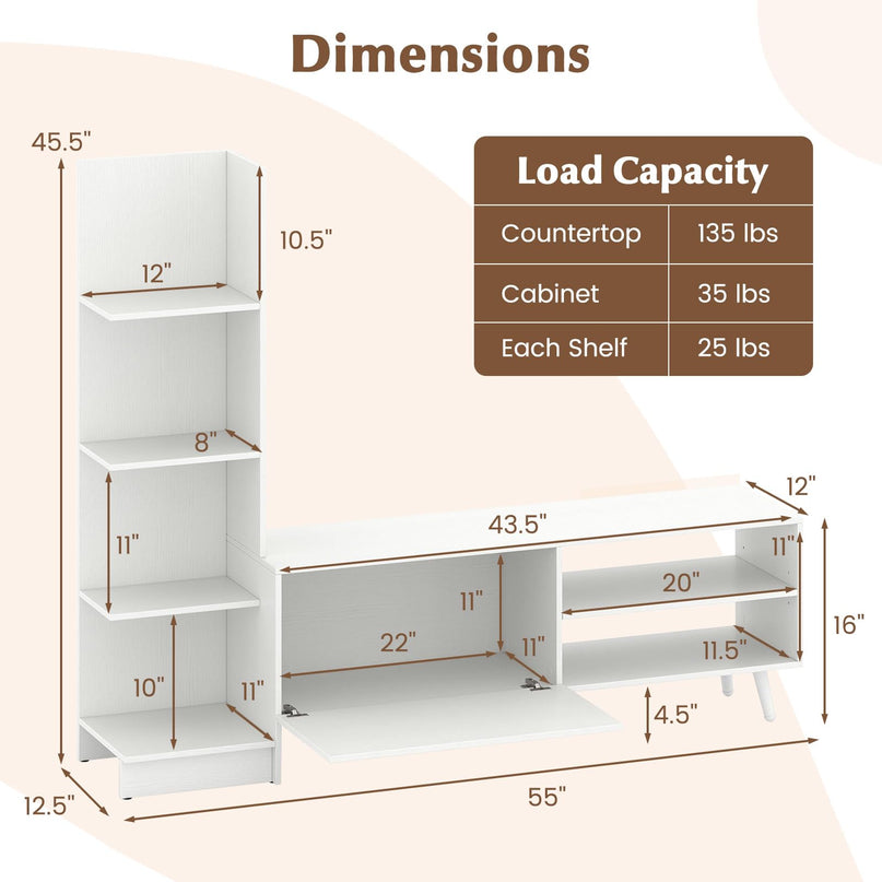 Giantex Book Shelf TV Stand for 50 Inch TV L-Shaped Entertainment