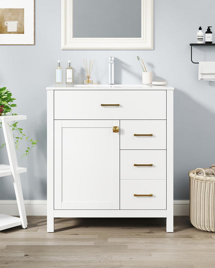 Giantex 30” Bathroom Vanity with Sink, Ceramic Basin Combo with 2 Drawers, 1 Door, 1 Flip-Out Drawer