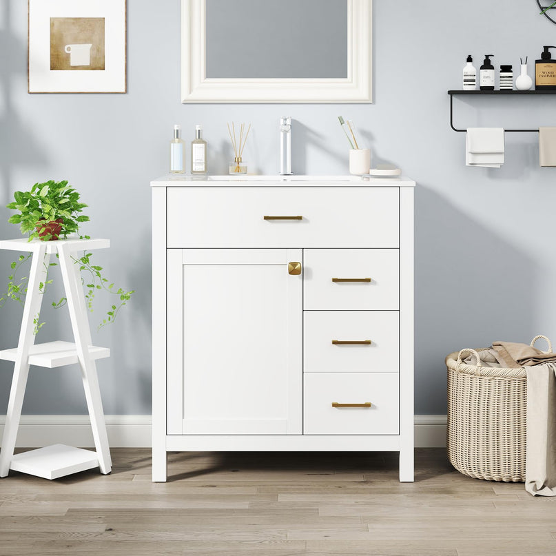 Giantex 30” Bathroom Vanity with Sink, Ceramic Basin Combo with 2 Drawers, 1 Door, 1 Flip-Out Drawer